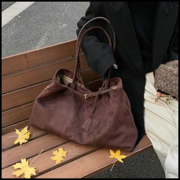 Oversized Suede Hobo Tote Elegant Slouchy Shoulder Bag Minimal Chic Retro - Picture 4 of 7